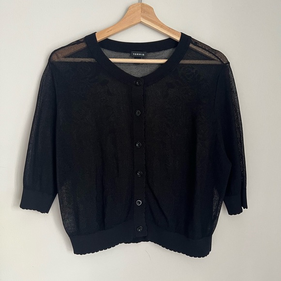 Torrid Pointelle Lace Button Front Crop Cardigan - Picture 3 of 10